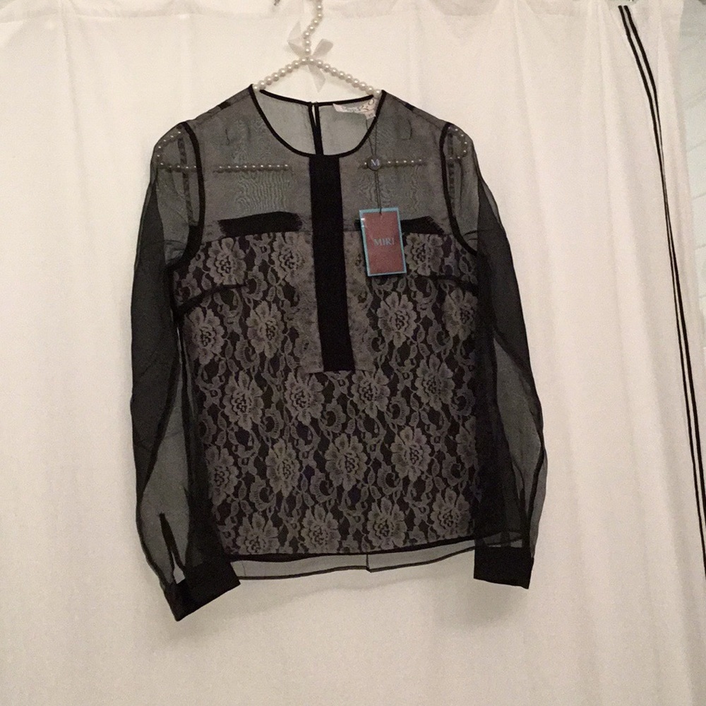 Miri 2.0 Sheer Lace Top Long Sleeve Black NWT XS